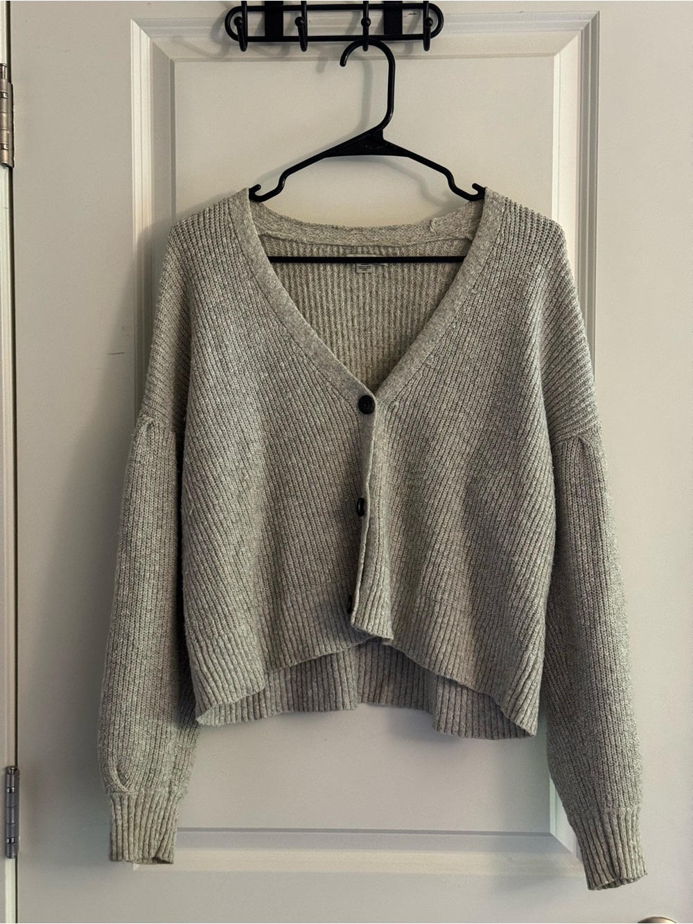 American Eagle AE Cropped Balloon Sleeve Cardigan Tan